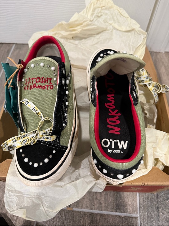 Vans Other - Vans OTW x Satoshi Nakamoto Olive and Black Pearl-Trim Slip-On Sneakers